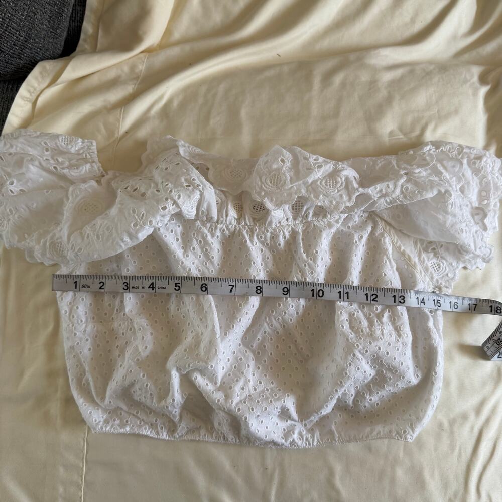 LoveShackFancy White Ruffle Crop Top Sz S Boho Cottagecore Cowgirl Coastal - Picture 7 of 7